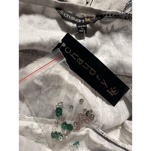 Chaudry KC Babydoll Mini Dress Size Small Sequin Pleated Bubble Hem Cottage Boho - Picture 13 of 15